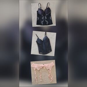 Elegant Black and Pink Lace Lingerie Set Bundle